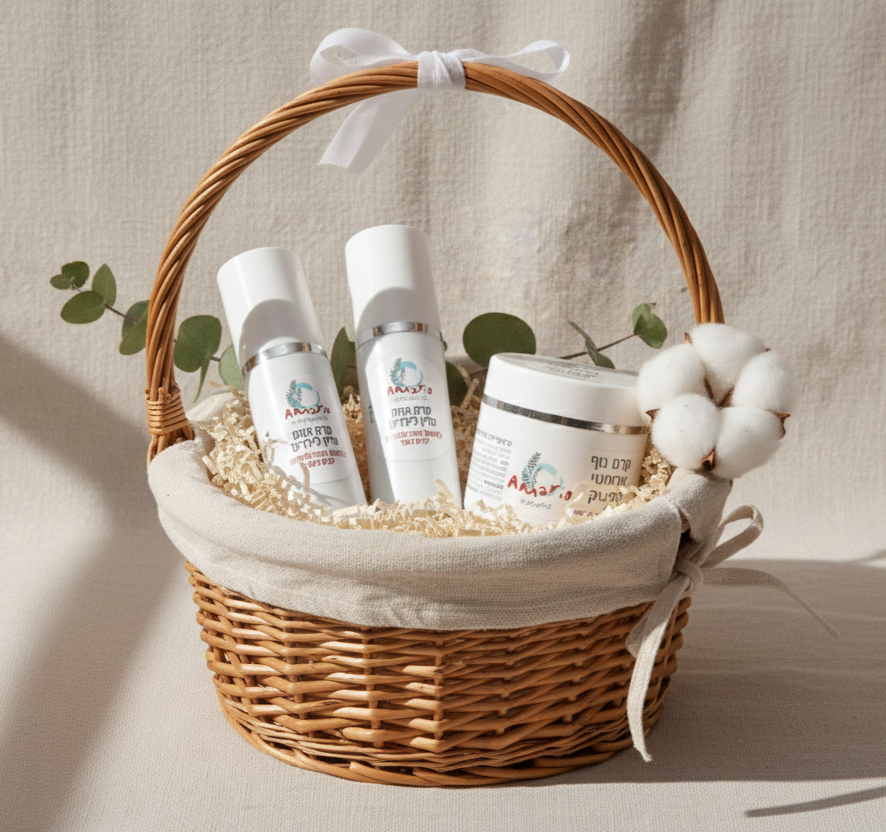 מארז טיפוח טבעי לתינוק קרם החתלה גוף ופנים אמריו ארומתרפיה